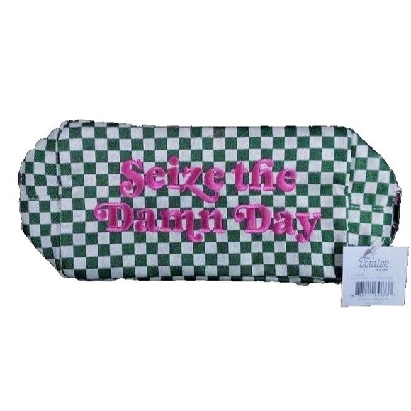 PINKTAG Seize The Damn Day Checkered Cosmetic Bag, Totalee Gift Green Checkered - Picture 9 of 10